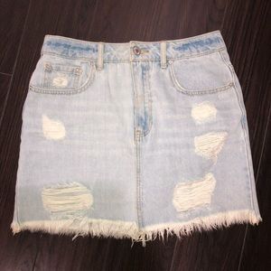 Light blue wash denim skirt